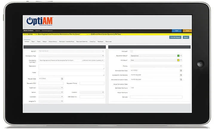 OptiAM work order management module