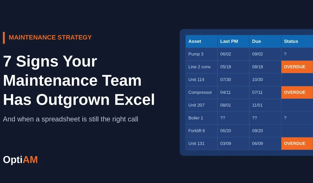 Maintenance spreadsheet with overdue PMs highlighted, 7 signs your maintenance team has outgrown Excel